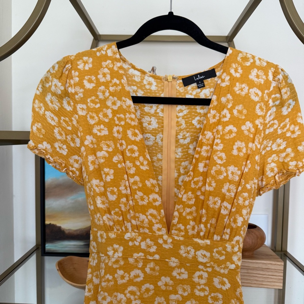 Lulus Garden Explorer Mustard Yellow Floral Print Mini Dress - Picture 9 of 9